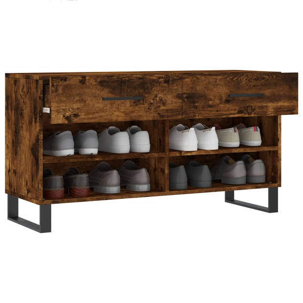 The Living Store Schoenenbank Industrial - 102 x 35 x 55 cm - gerookt eiken - duurzaam materiaal - veel opbergruimte