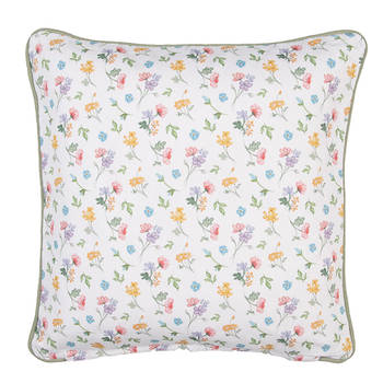 Clayre & Eef Kussenhoes 40x40 cm Wit Groen Katoen Vierkant Bloemen Wit