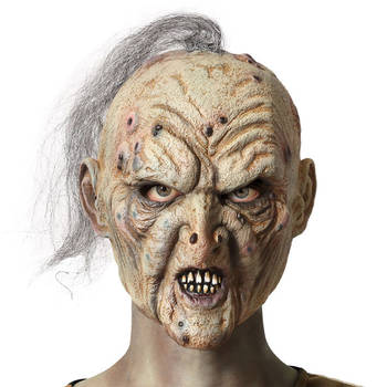 Halloween eng verkleed masker - Ork/zombie/fantasy - wit/pukkels - volwassenen - Latex - Verkleedmaskers