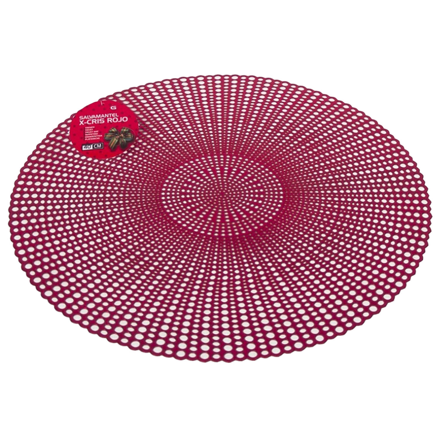 Ronde diner tafel placemats rood-kleur met diameter 40 cm - Kunststof - Voor o.a. Kerstmis/bruiloft/dagelijks