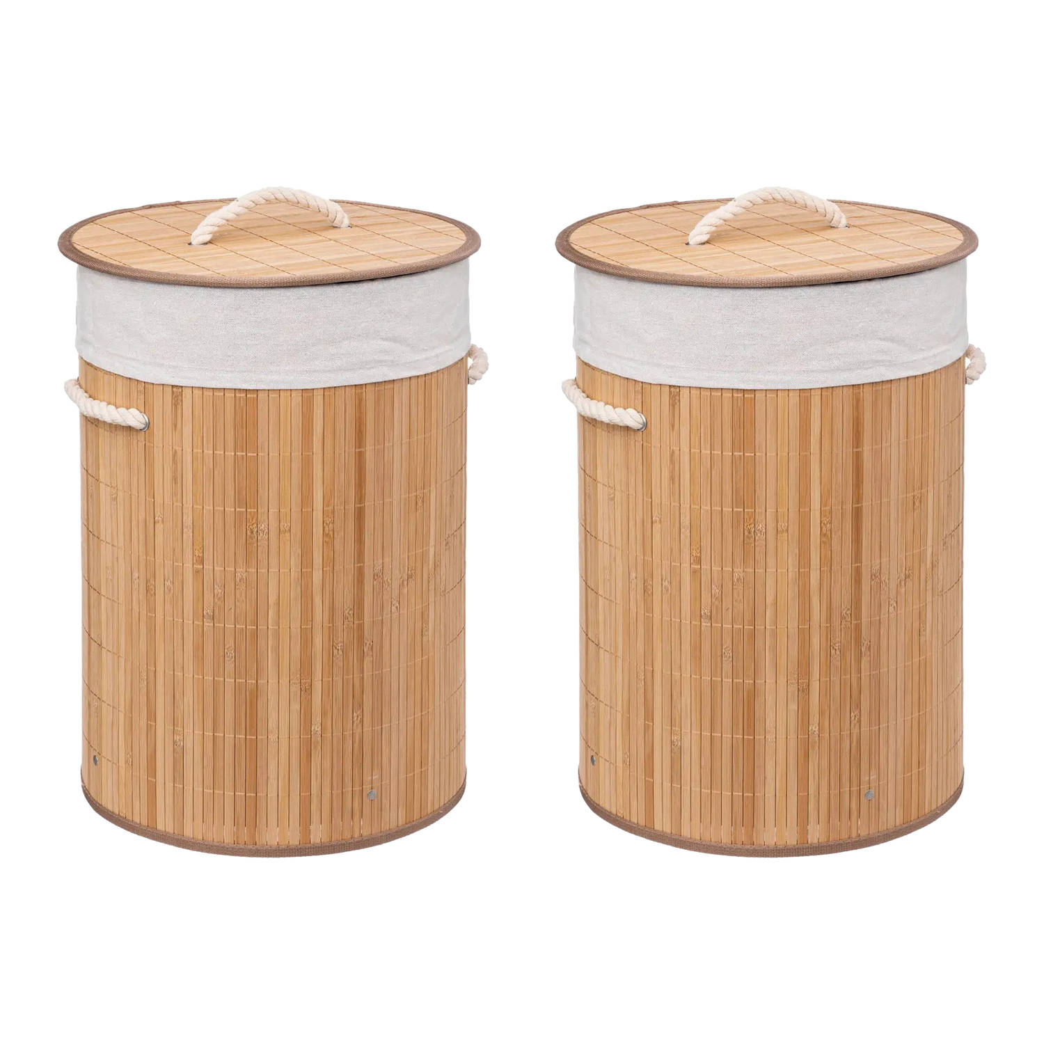 5Five Wasmanden van bamboe - 2x - 48 liter - 35 x 50 cm - met deksel - Wasmanden