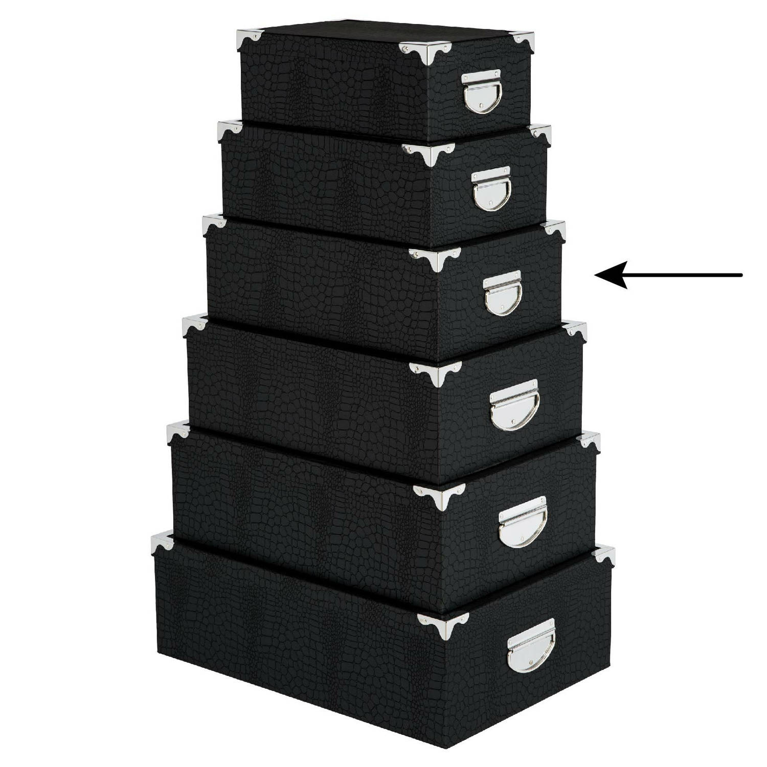 5Five Opbergdoos-box zwart L36 x B24.5 x H12.5 cm Stevig karton Crocobox Opbergbox