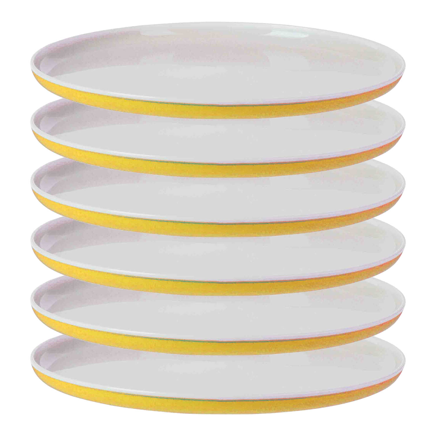 6x stuks Onbreekbaar ontbijt/diner borden - geel - kunststof - 25 cm - Campingborden