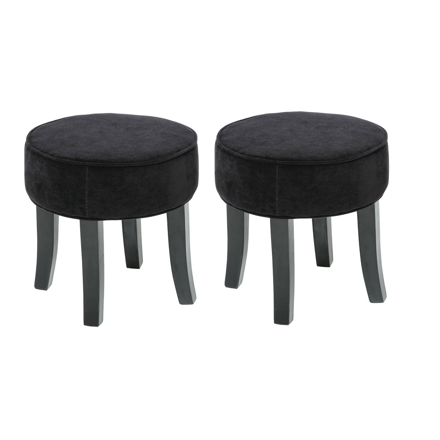 Atmosphera Zit krukje-bijzet stoel 2x hout-stof zwart fluweel D35 x H40 cm Krukjes