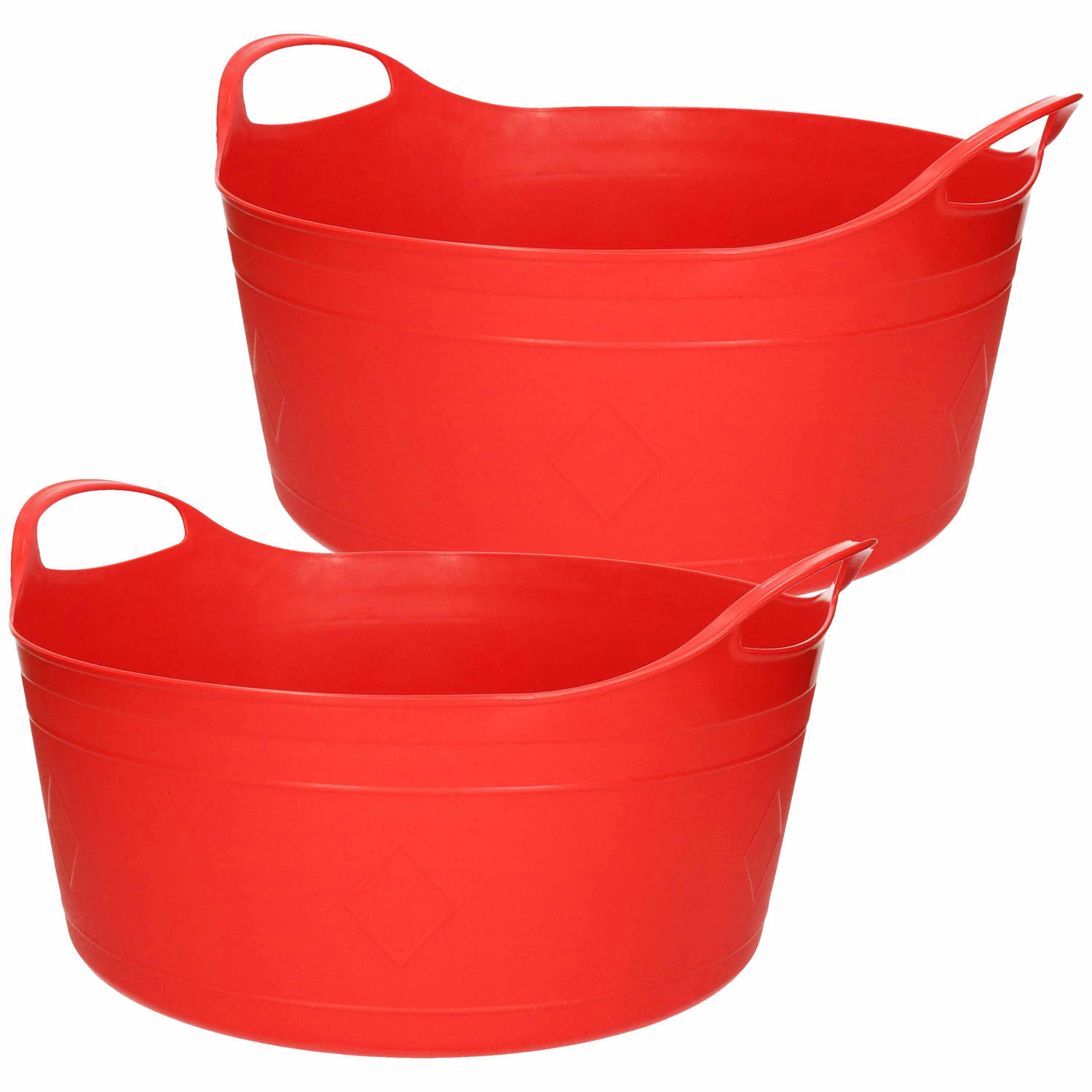 Flexibele emmer - 2x - rood - 15 liter - kunststof - 39 x 17 cm - Wasmanden