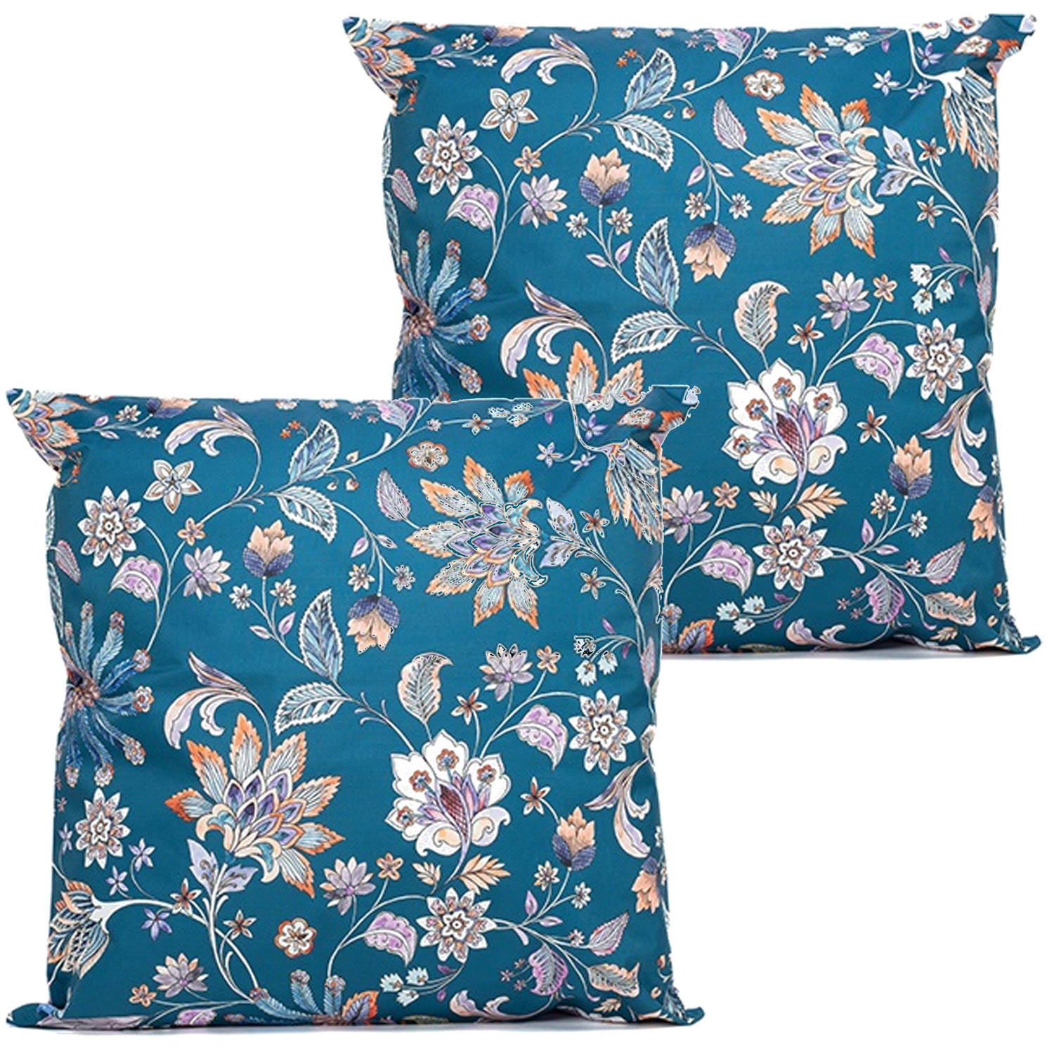 Anna's collection buitenkussen bloem - 2x - blauw/paars - 60 x 60 cm - tuinstoelkussens