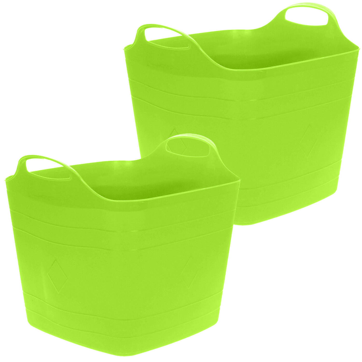 Flexibele emmer - 2x - groen - 25 liter - kunststof - vierkant - 35 x 38 cm - Wasmanden