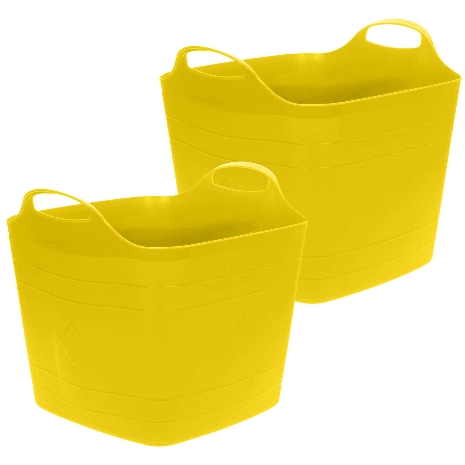 Flexibele emmer - 2x - geel - 15 liter - kunststof - vierkant - 30 x 29 cm - Wasmanden