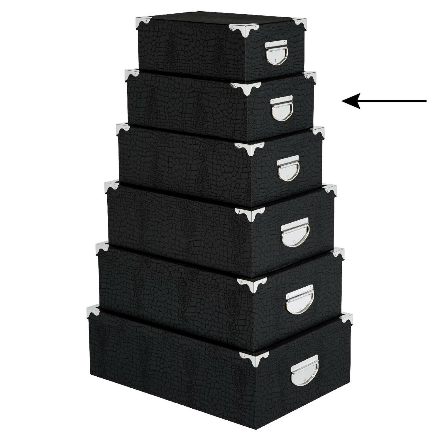 5Five Opbergdoos-box zwart L32 x B21,5 x H12 Stevig karton Crocobox Opbergbox