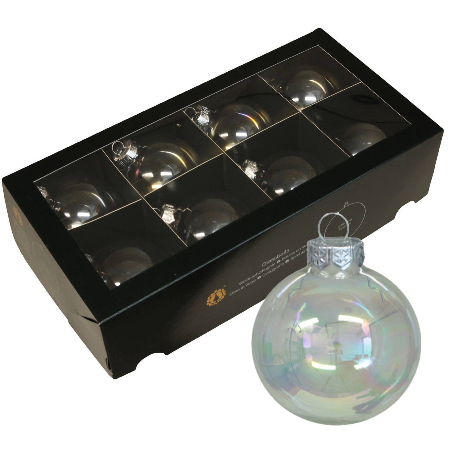 Kerstballen van glas 8x transparant parelmoer -8 cm -milieubewust Kerstbal