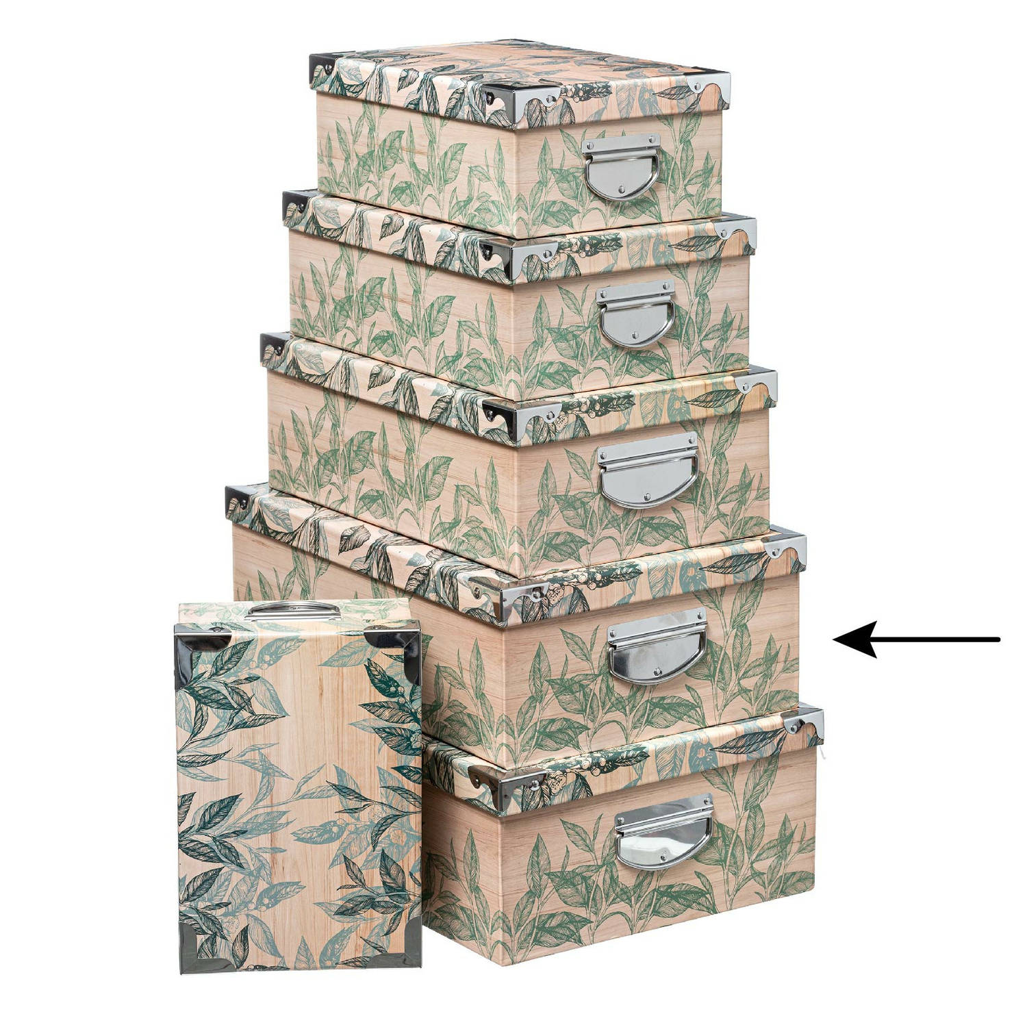 5Five Opbergdoos-box Green Leafs L44 x B31 x H15 cm Stevig karton Leafsbox Opbergbox