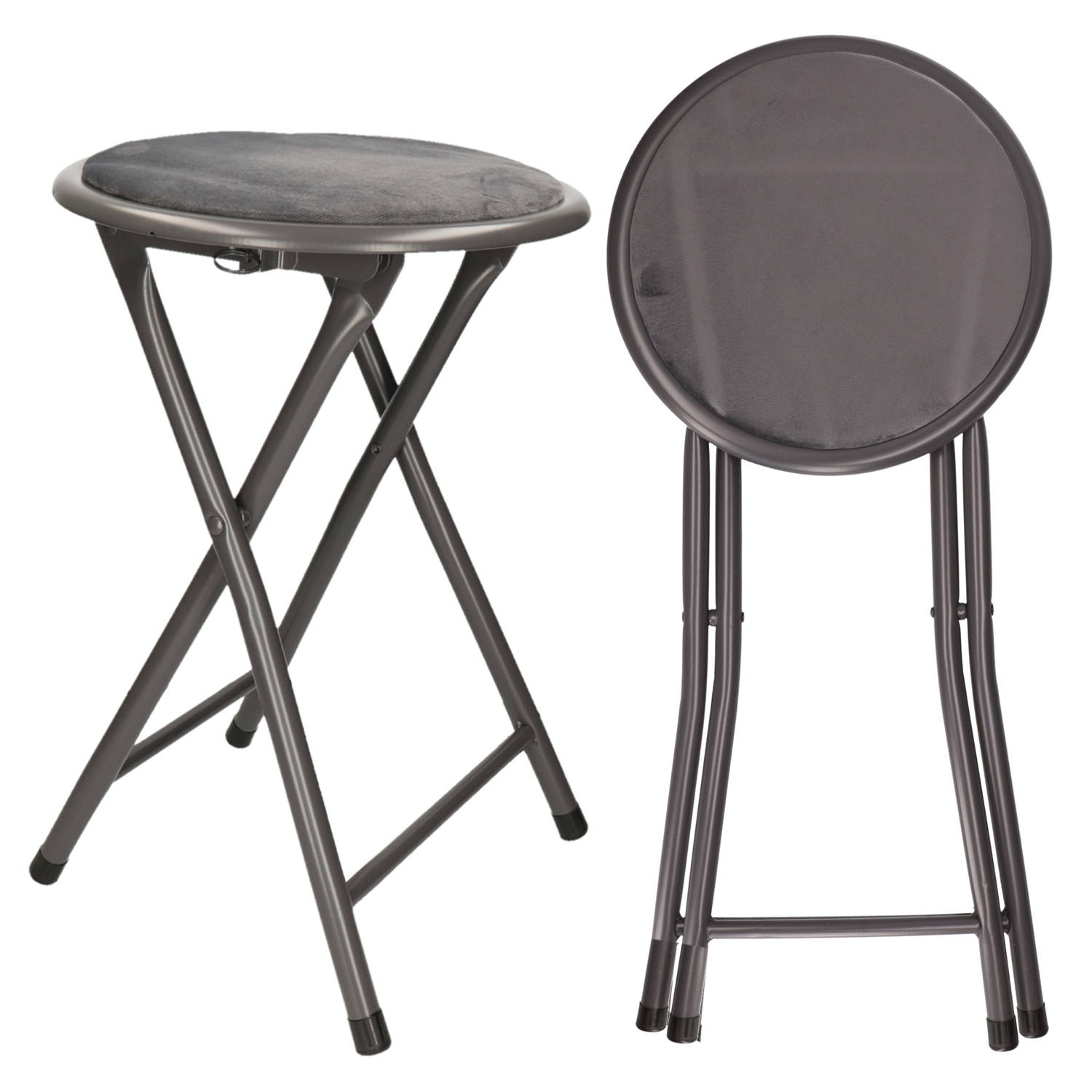 Excellent Houseware bijzet krukje-stoel 2x Opvouwbaar grijs Krukjes