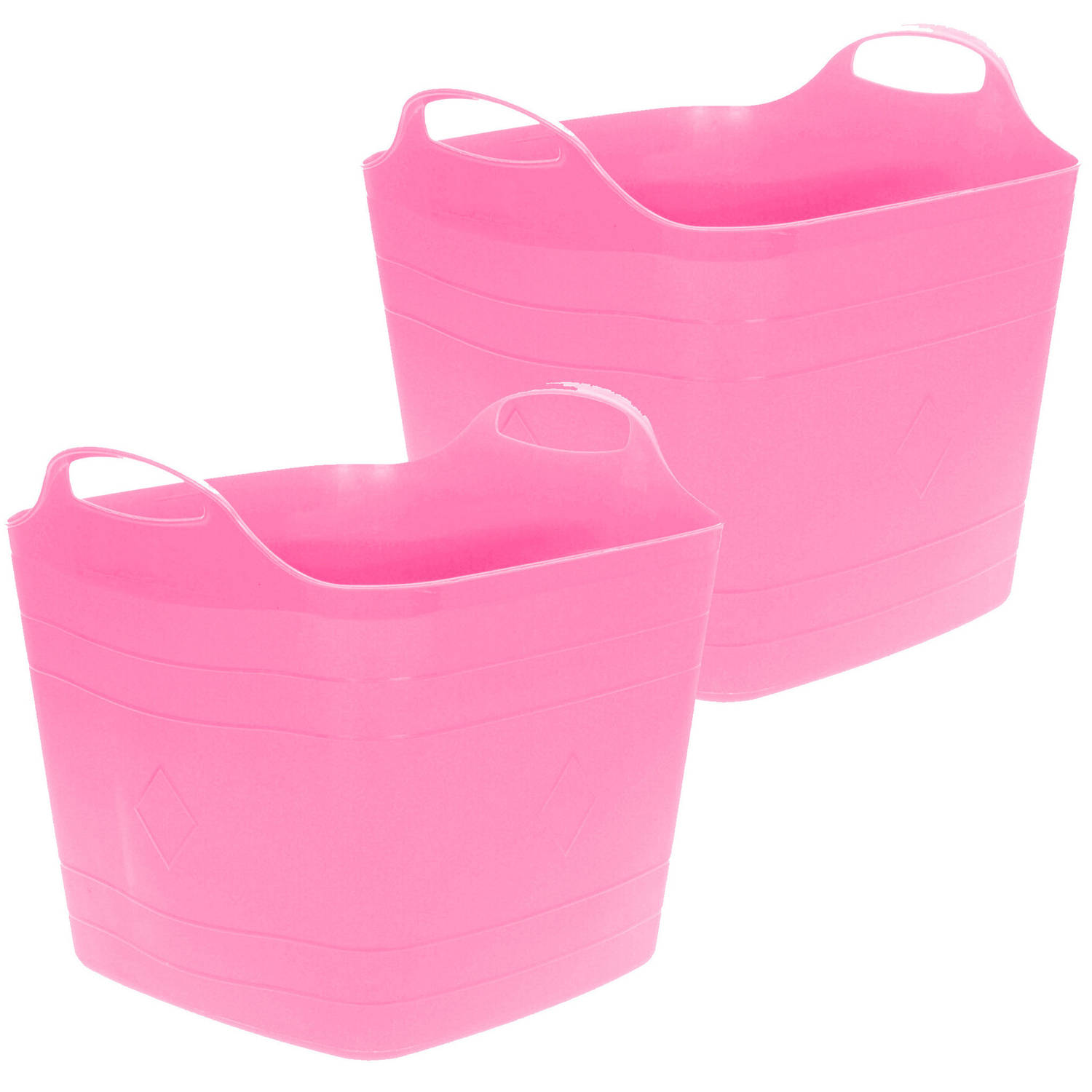 Flexibele emmer - 2x - roze - 15 liter - kunststof - vierkant - 30 x 29 cm - Wasmanden