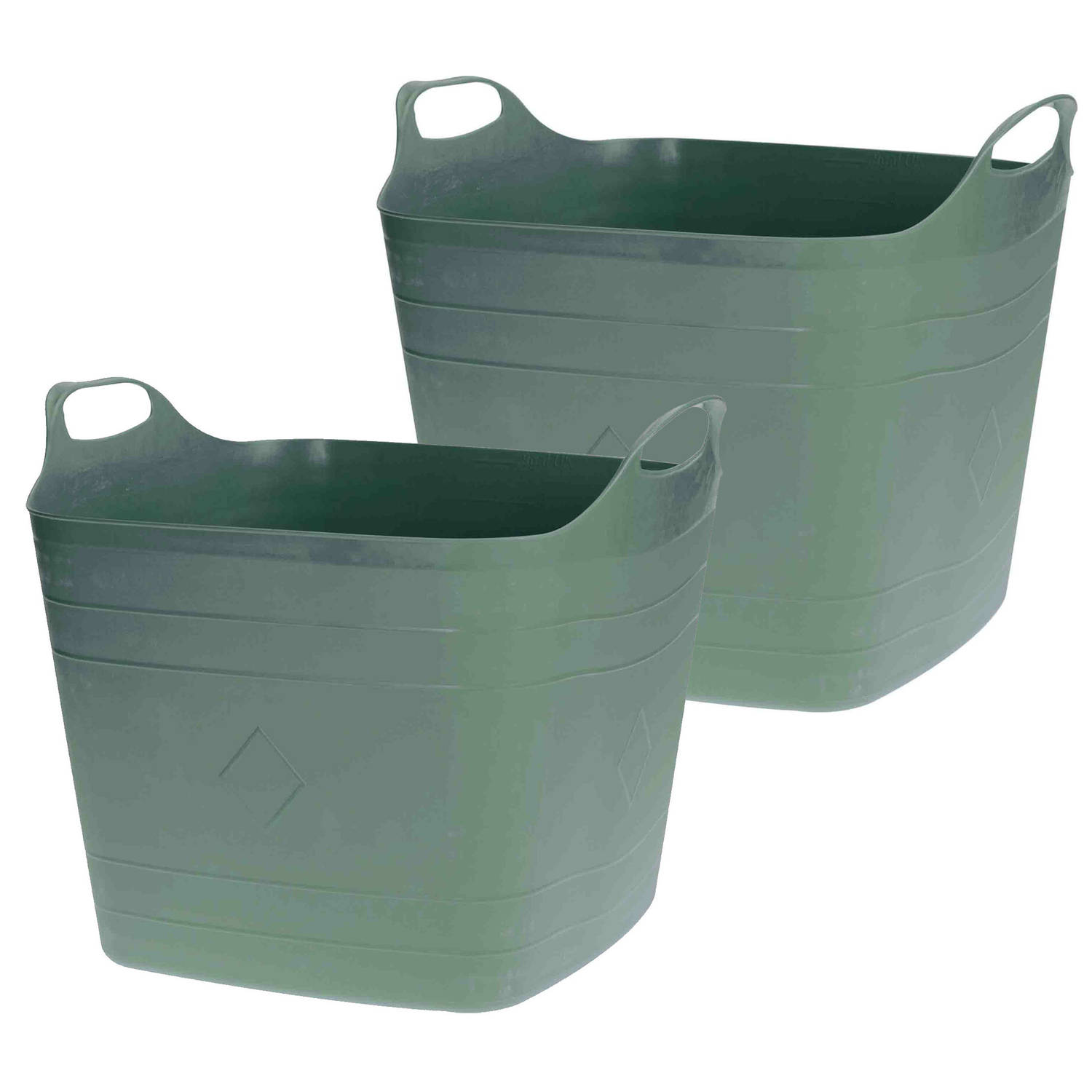Flexibele emmer - 2x - groen - 15 liter - kunststof - vierkant - 30 x 29 cm - Wasmanden