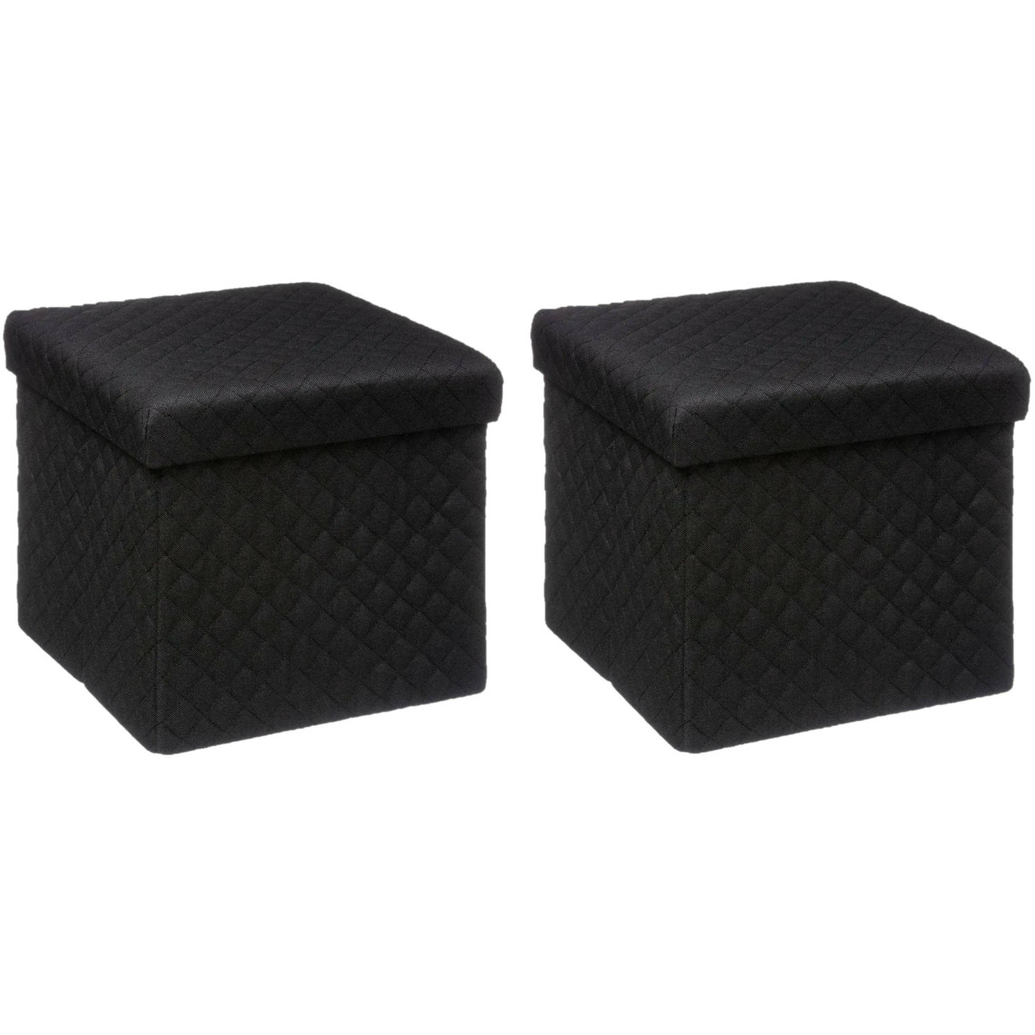 5Five Poef-Hocker-opbergbox 2x zwart polyester-mdf 31 x 31 cm Opbergbox