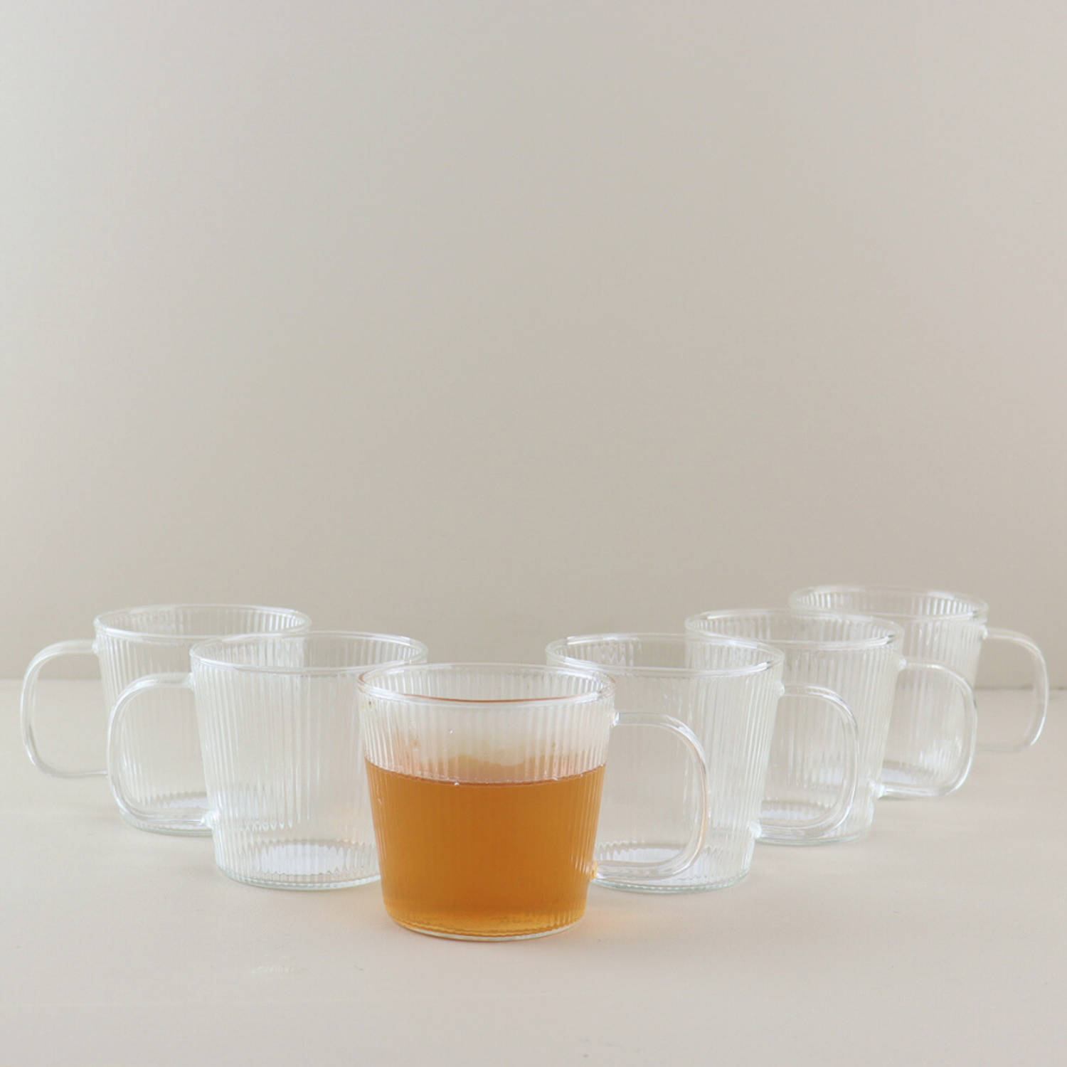 OTIX Koffiekopjes Theeglazen Glazen met Ribbel Reliëf Set van 6 300ml Glas ROSE
