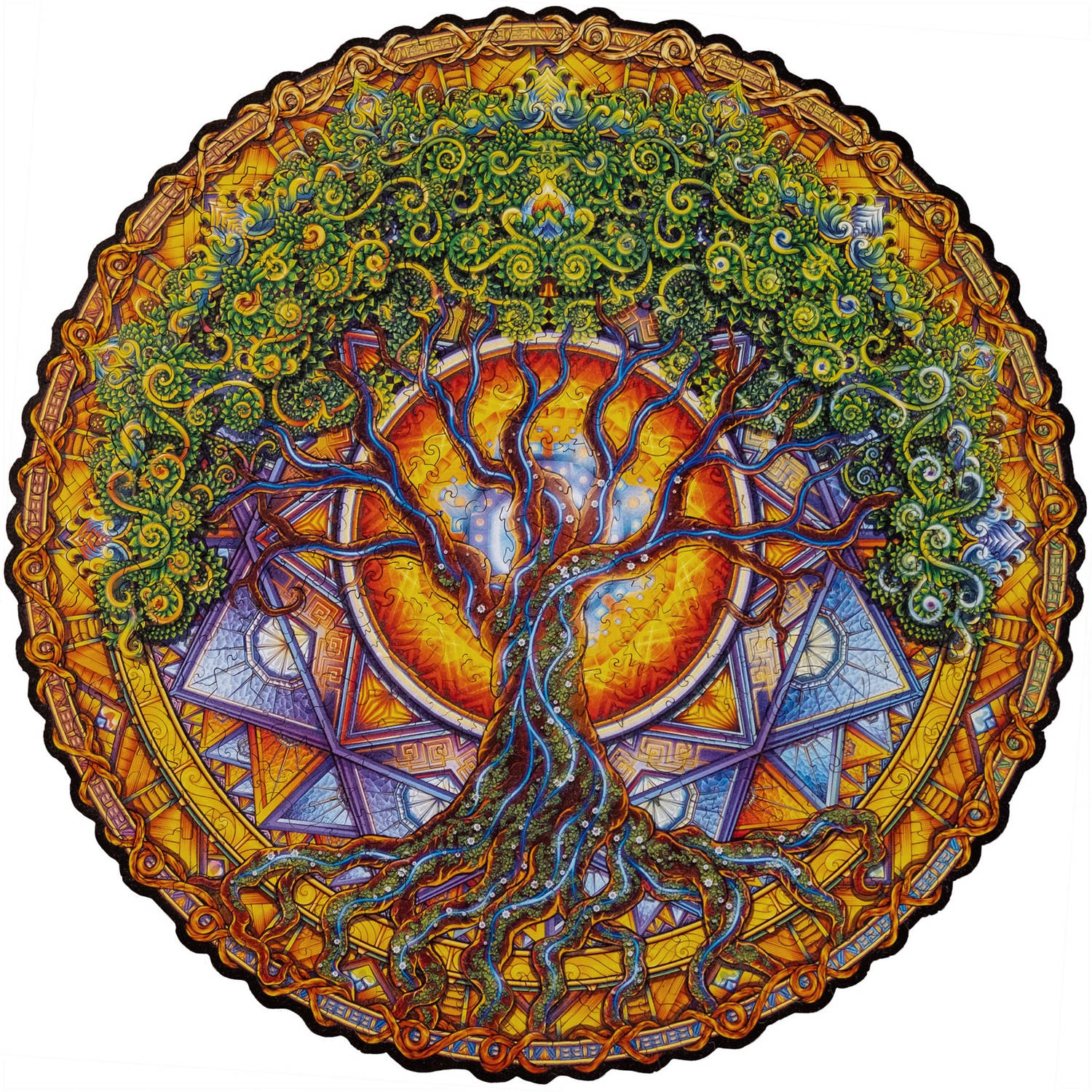 UNIDRAGON Houten Puzzel Mandala - Levensboom - 350 stukjes - King Size 33 cm