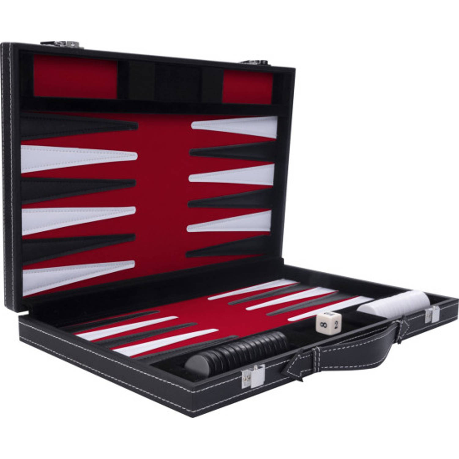 Backgammon 11 ", rood/ zwart/ wit gestikt