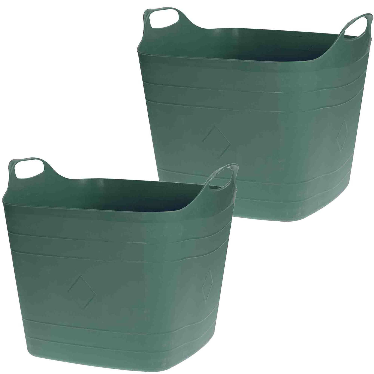 2x Stuks Flexibele kuip emmers-wasmanden groen 40 liter vierkant kunststof Wasmanden