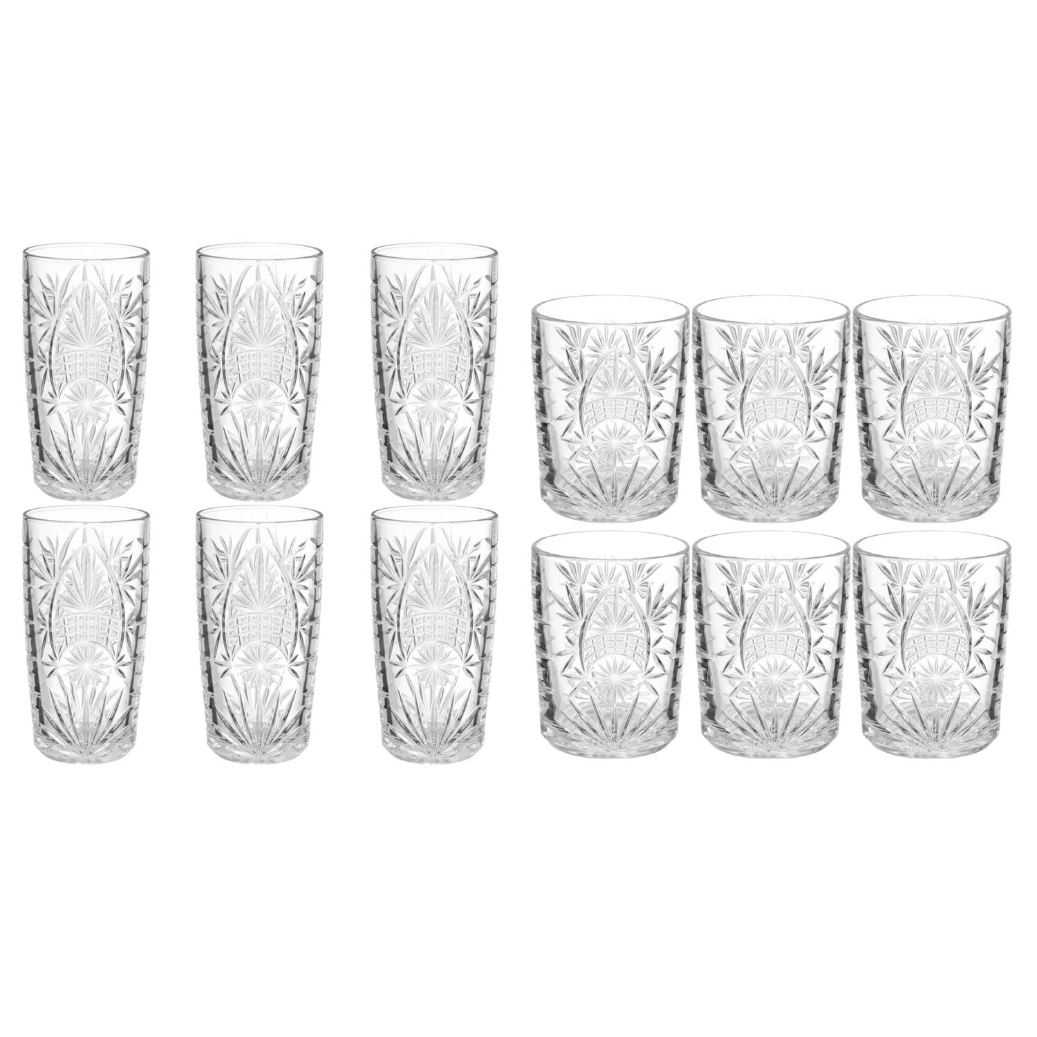 Set 12x stuks Ayla-serie water-longdrink glazen 350 ml van glas Drinkglazen