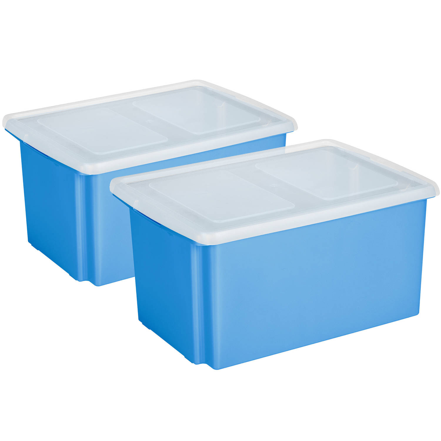 Sunware 2x opslagbox kunststof 51 liter blauw 59 x 39 x 29 cm met deksel Opbergbox