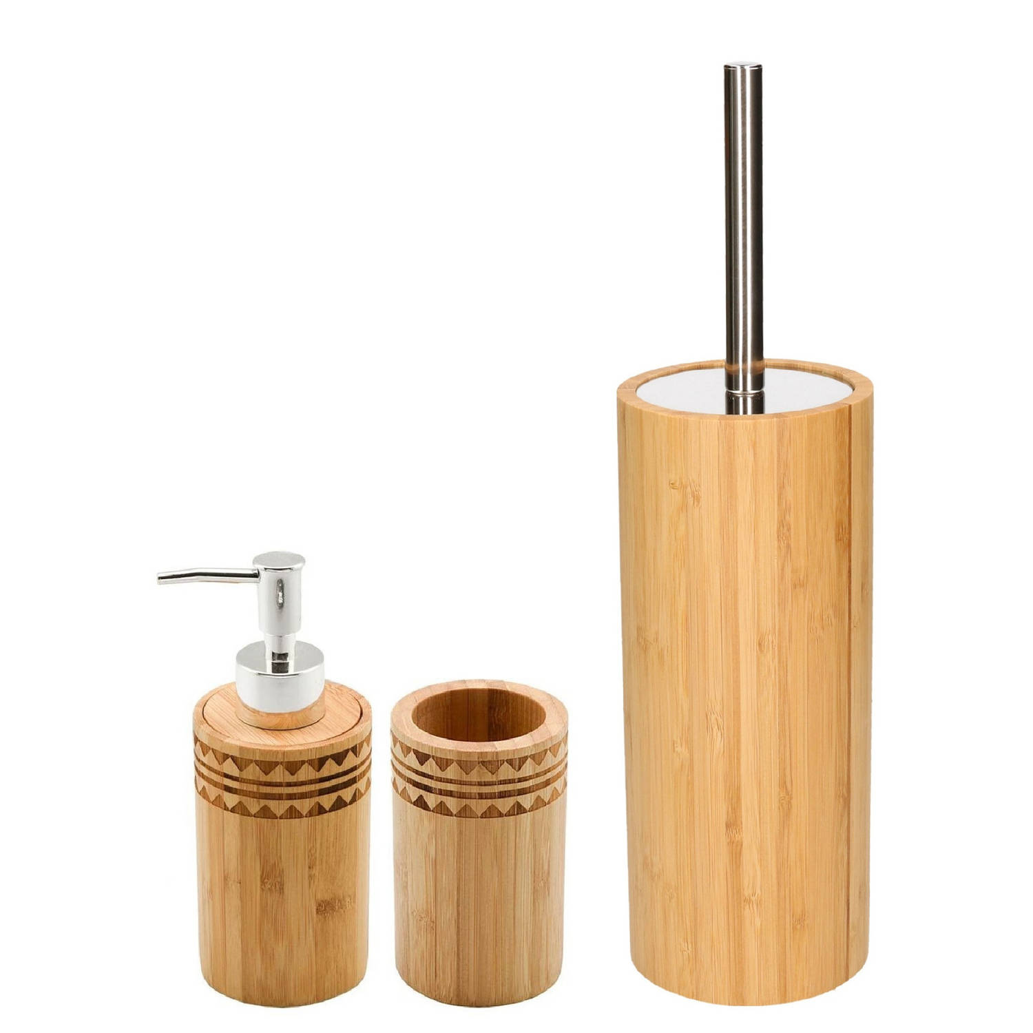WC-Toiletborstel met houder 37 cm en zeeppompje-beker bamboe hout Toiletborstels