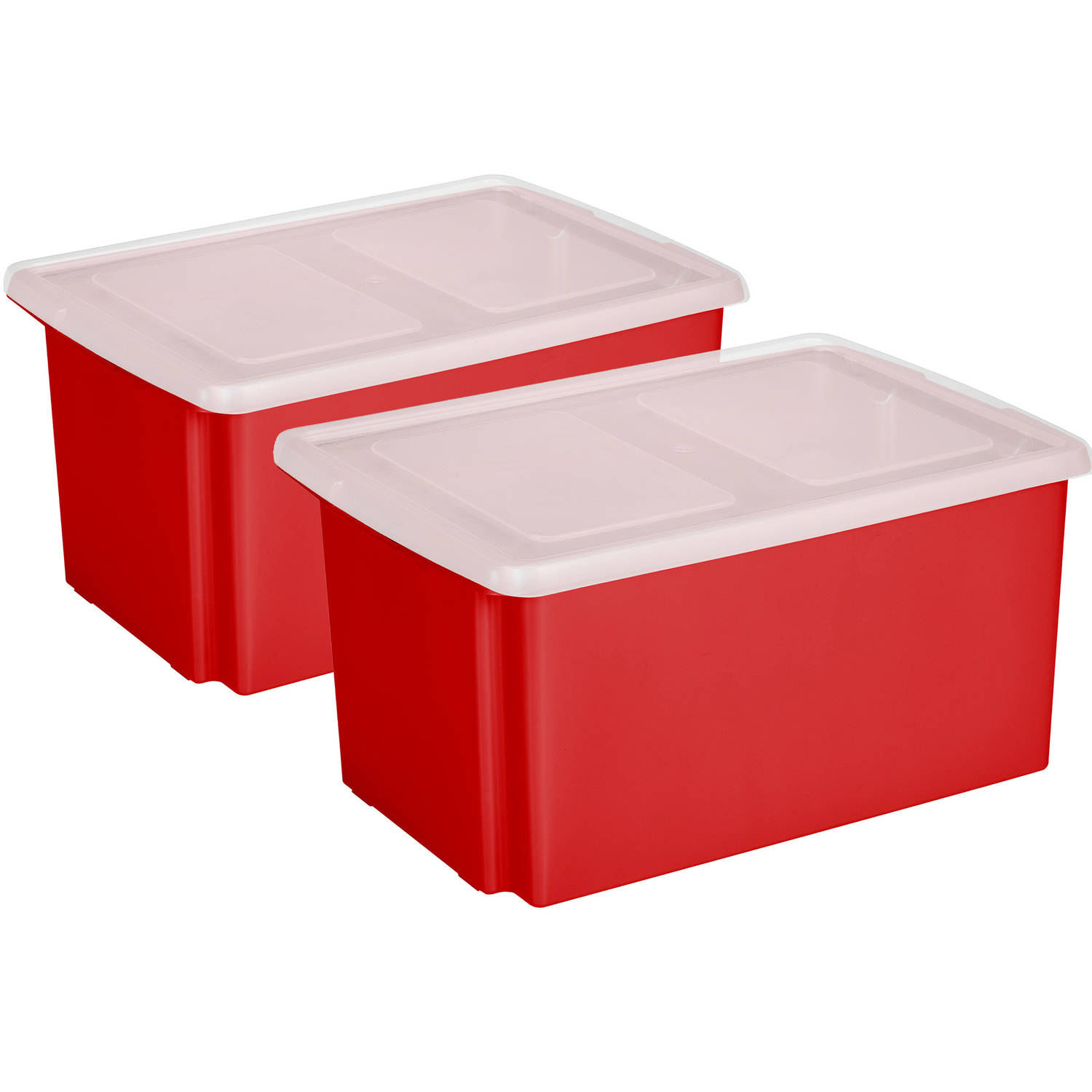 Sunware 2x opslagbox kunststof 51 liter rood 59 x 39 x 29 cm met deksel Opbergbox