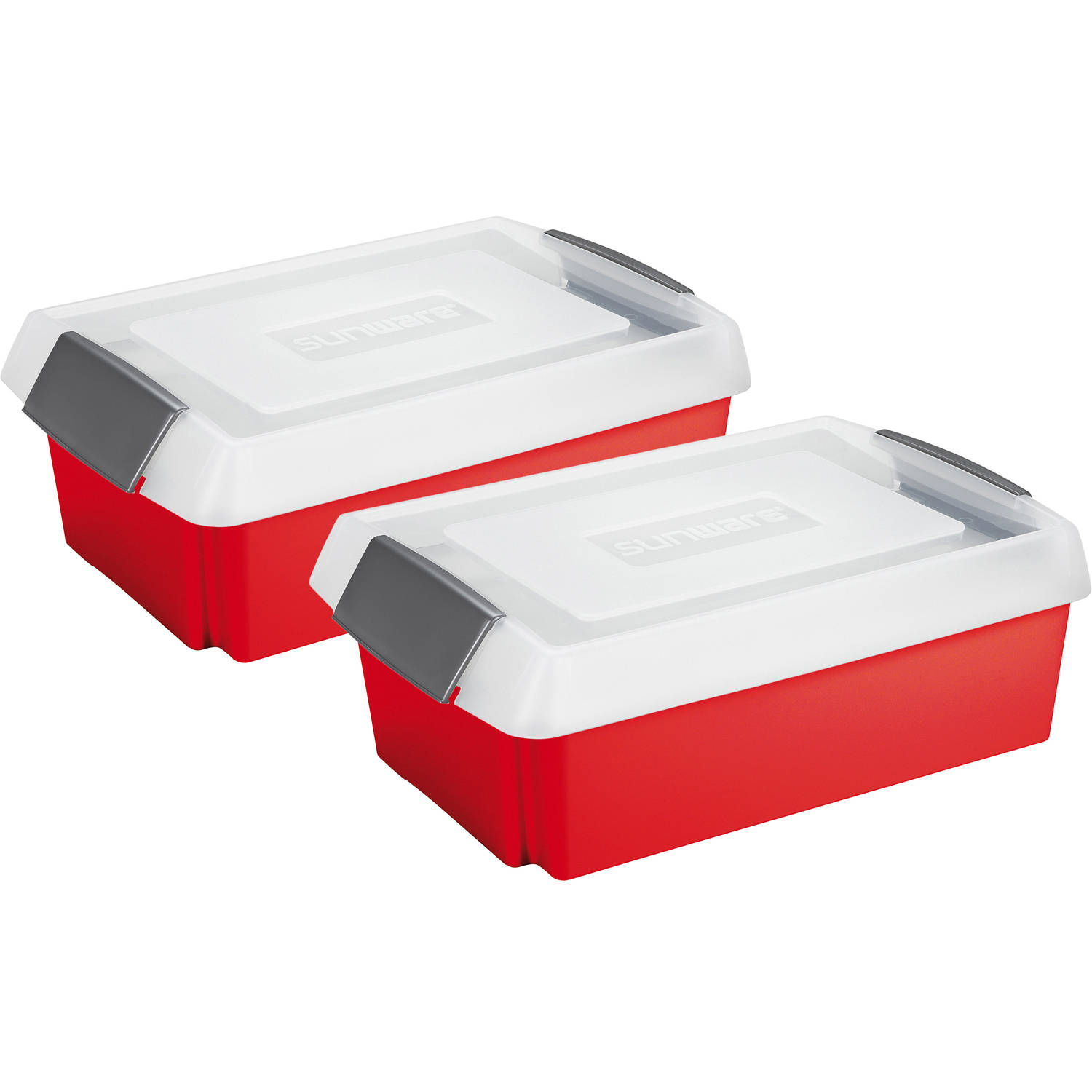 Sunware 2x opslagbox kunststof 30 liter rood 59 x 39 x 17 cm met extra hoge deksel Opbergbox