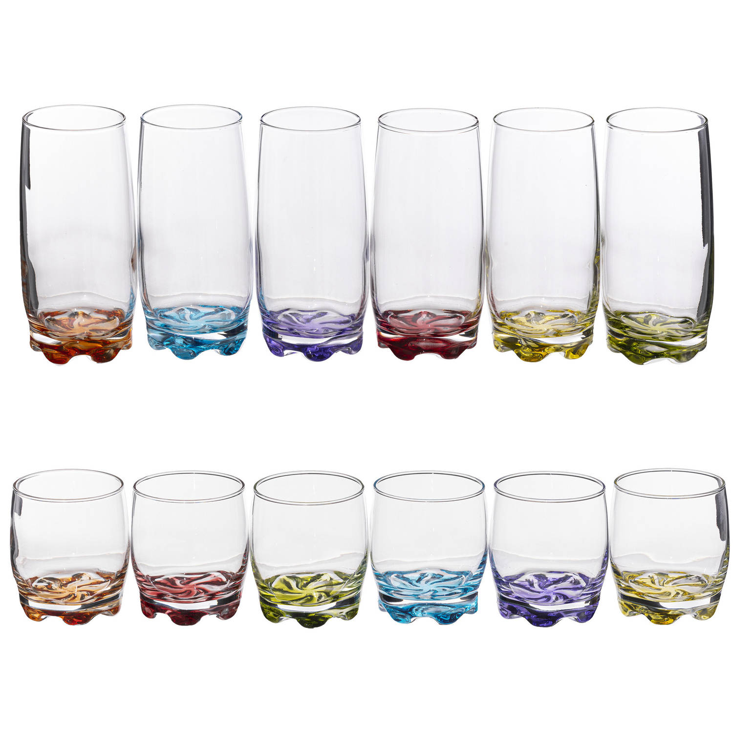 Set van 12x stuks drinkglazen/waterglazen - kleurenmix - Drinkglazen