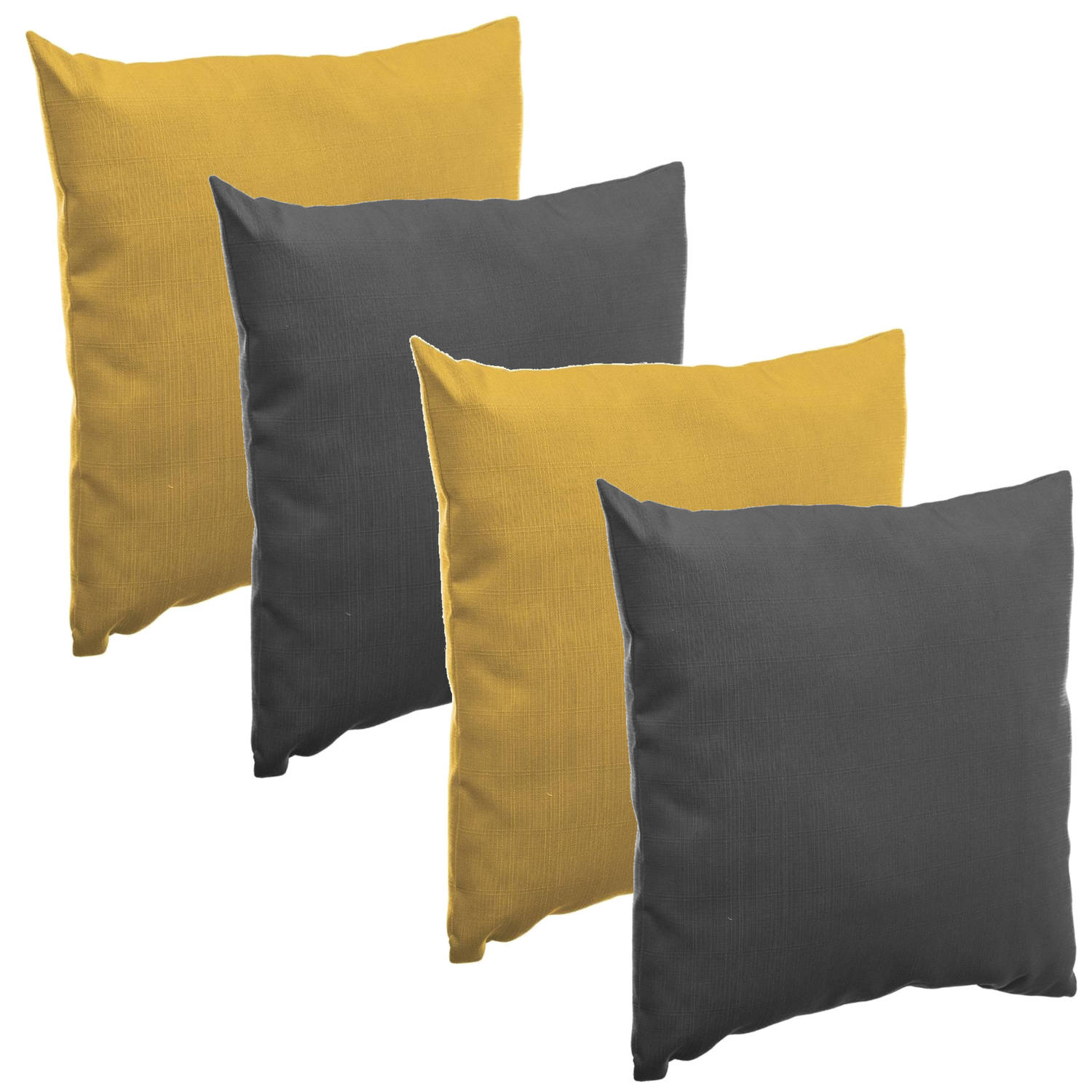 Bank-sier-tuin kussens voor binnen-buiten set 4x stuks mosterd geel-antraciet 40 x 40 cm Sierkussens