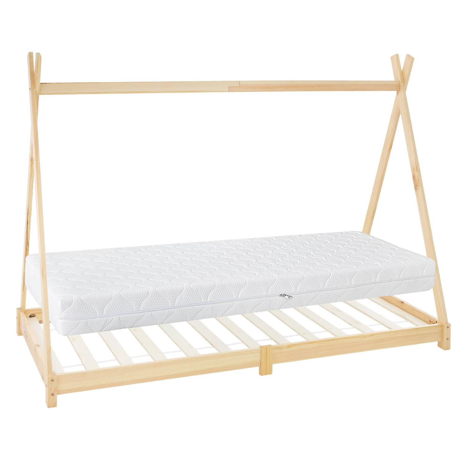 Kinderbed Tipi met lattenbodem 90x200 cm naturel hout ML-Design