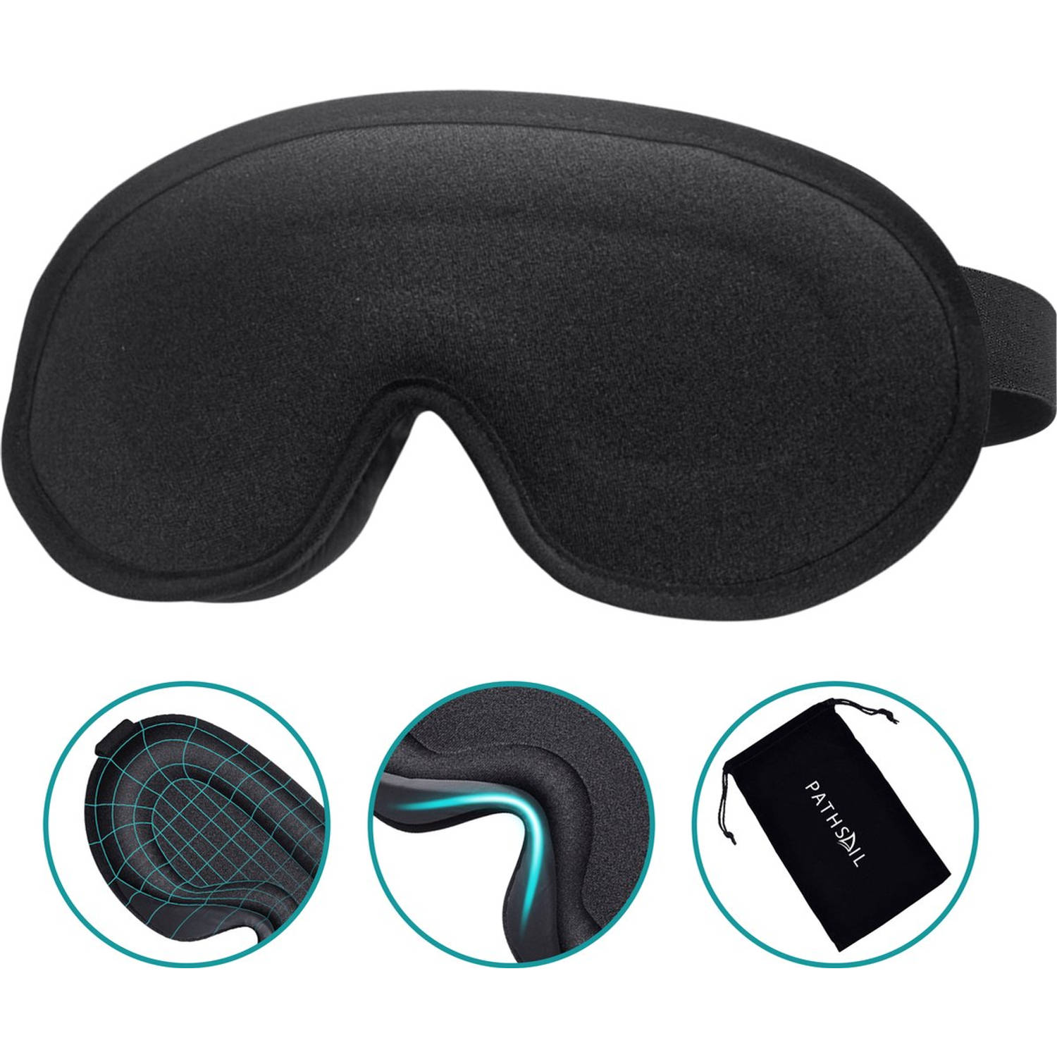 Pathsail® Slaapmasker - Traagschuim slaapmasker - Luxe 3D Oogmasker - 100% Verduisterend - Voor Mannen en Vrouwen