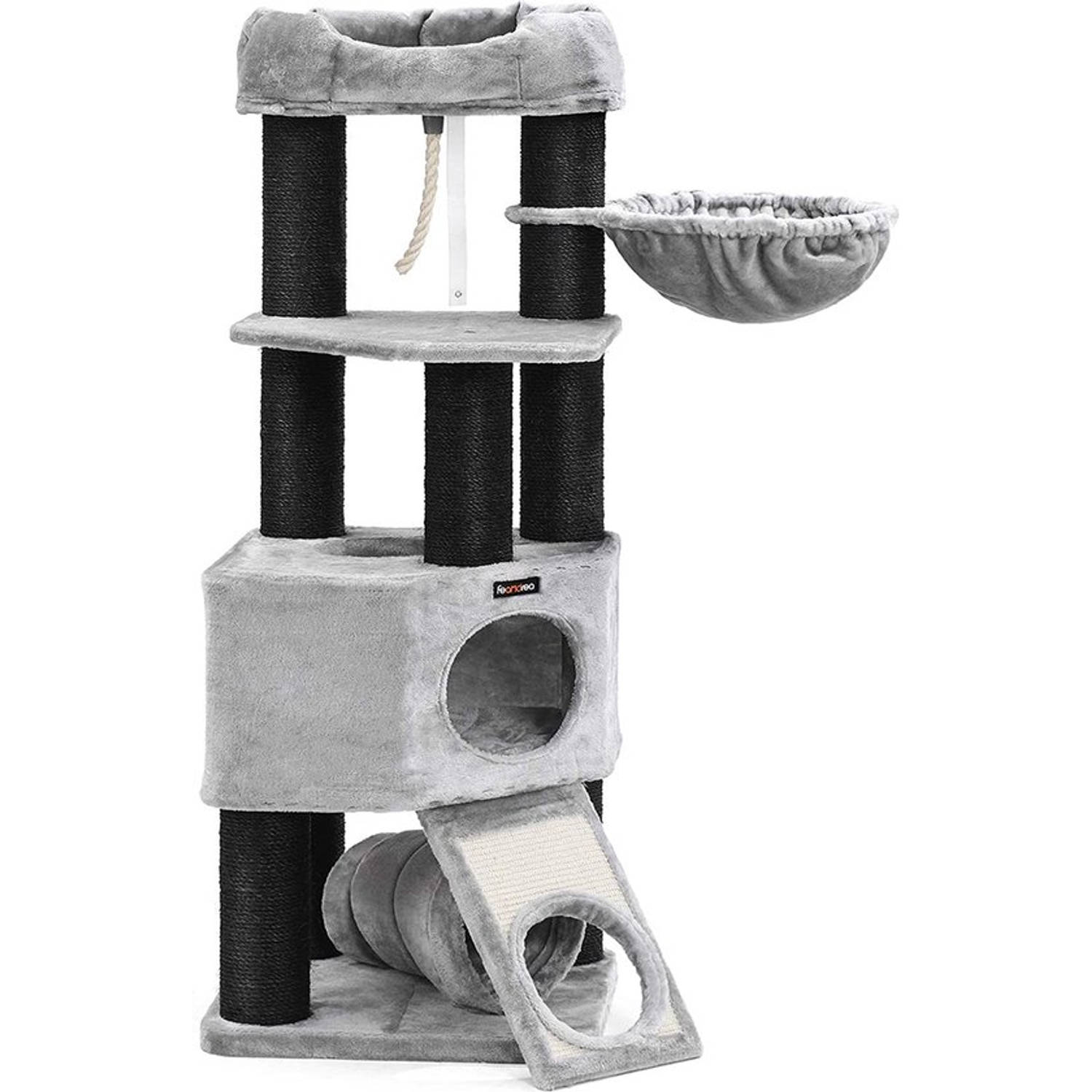 Kattenboom - 141 cm - Kattenbak - Klimpaal - Krabpaal voor Katten - Sisal - Grot en Uitkijktoren - Lichtgrijs