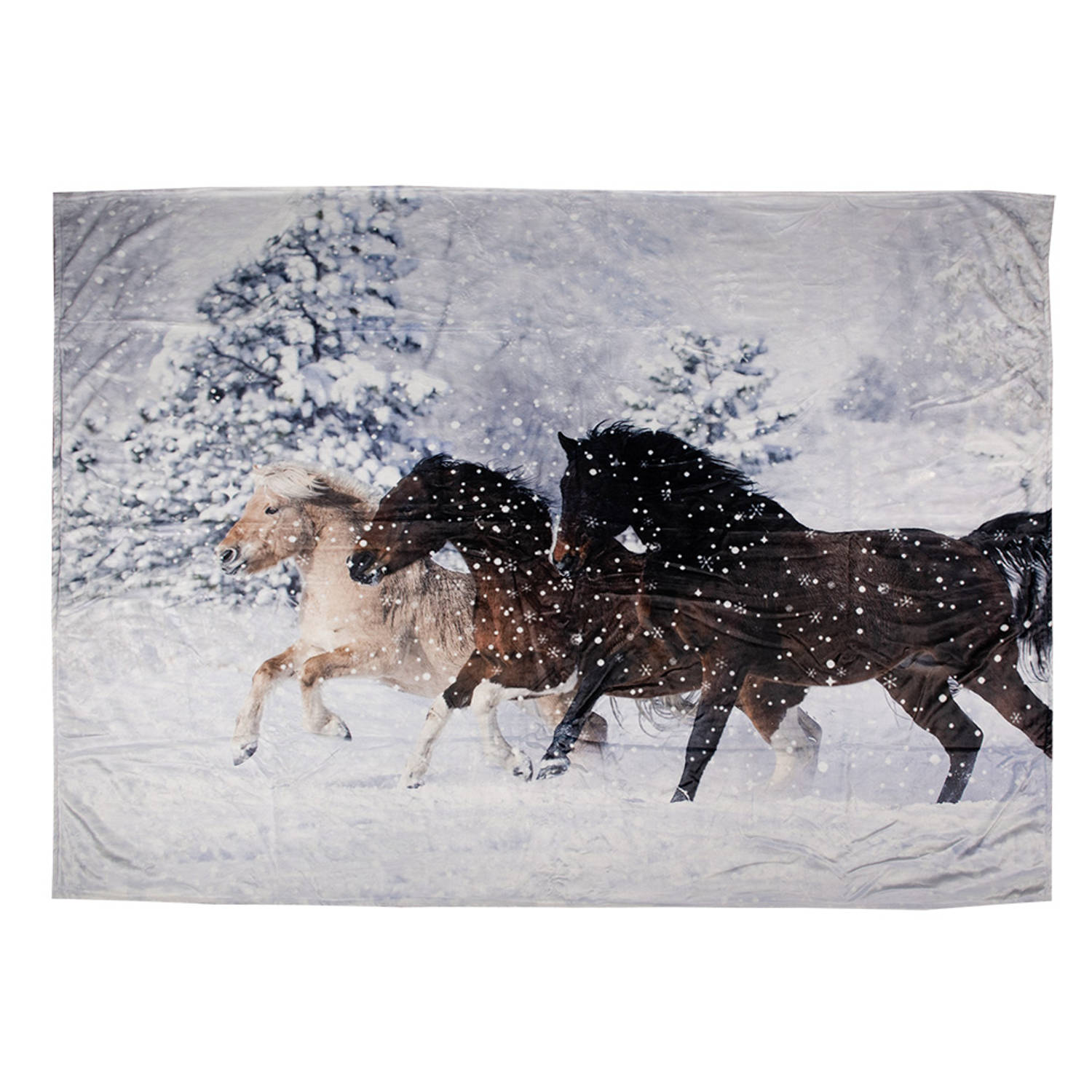 Clayre & Eef Plaid 130x170 cm Bruin Blauw Polyester Rechthoek Paarden Deken