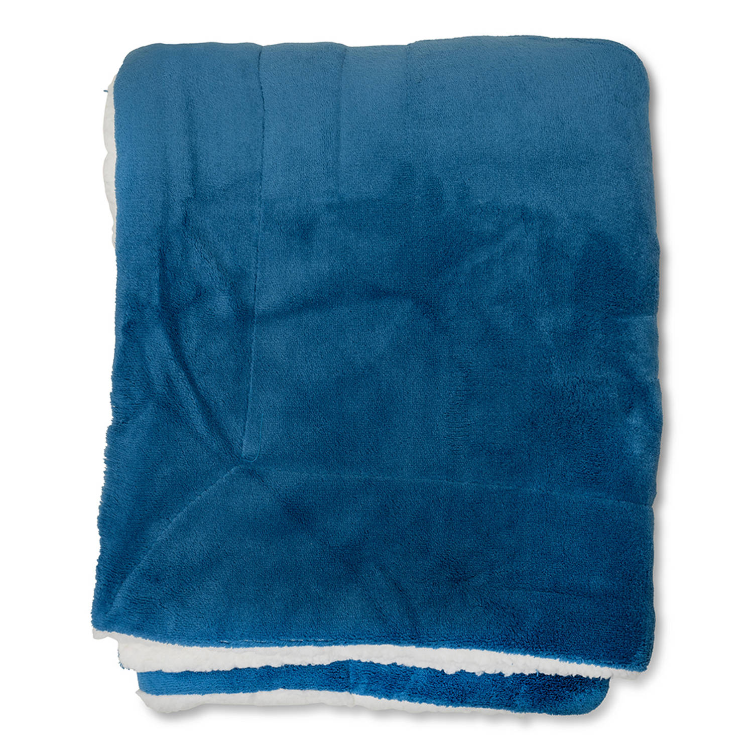 Wicotex-Plaid-deken-fleece plaid Espoo blauw 200x240cm met witte sherpa binnenkant-Zacht en warme Fleece deken.