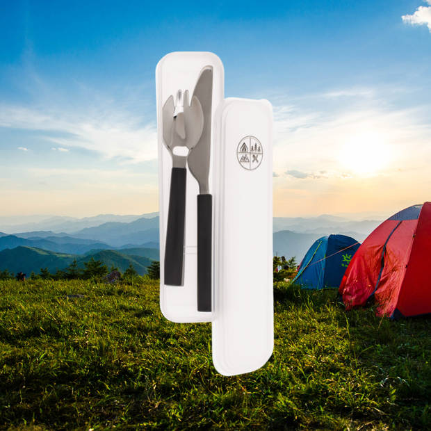 Camping Bestekset - Lichtgewicht mes en lepel/vork - Draagbare camping gadgets - Roestvrij staal - Compacte Camping