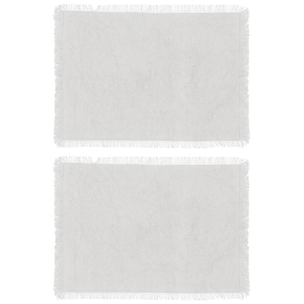 Secret de Gourmet placemats Kenya - 6x - wit - 45 x 30 cm - katoen - met franjes - Placemats