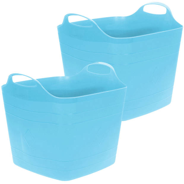 Flexibele emmer - 2x - blauw - 15 liter - kunststof - vierkant - 30 x 29 cm - Wasmanden