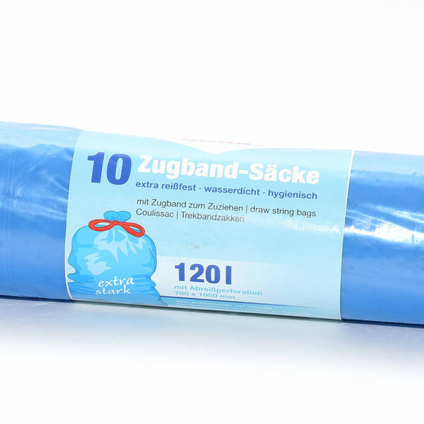 Afvalzakken/vuilniszakken - 10x - 120 liter - blauw - incl. handvaten - Vuilniszakken
