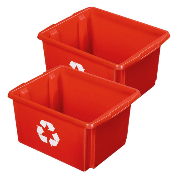 Sunware Opslagbox - 2 stuks - kunststof 32 liter rood 45 x 36 x 24 cm - Opbergbox