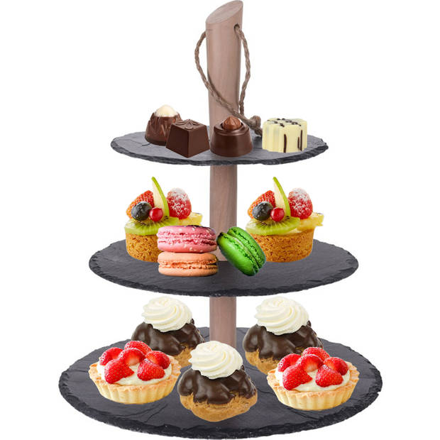 High tea etagere - 3-laags - leisteen - 30 cm - Etageres