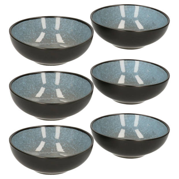 Svenska living tapas schaaltjes - 6x - zwart/grijsblauw - aardewerk - 12 x 4 cm - Snack en tapasschalen