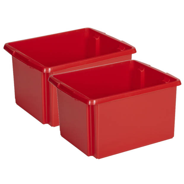 Sunware Opslagbox - 2 stuks - kunststof 32 liter rood 45 x 36 x 24 cm - Opbergbox