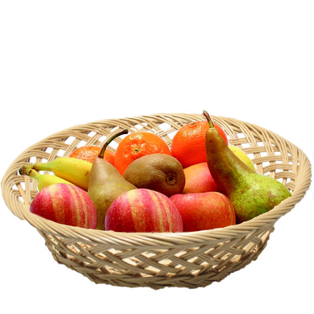Fruitmand/fruitschaal rond - kunststof - D33 cm - mandje rotan/riet - Fruitschalen
