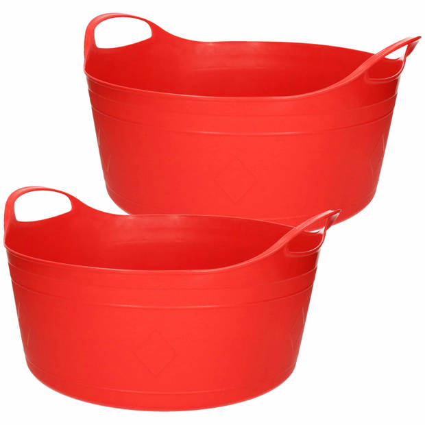 Flexibele emmer - 2x - rood - 15 liter - kunststof - 39 x 17 cm - Wasmanden