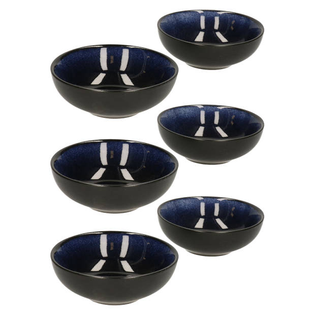 Svenska living tapas schaaltjes - 6x - zwart/donkerblauw - aardewerk - 12 x 4 cm - Snack en tapasschalen