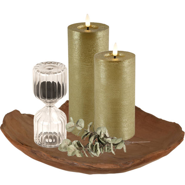 H&S Collection kaarsen plateau - decoratie - teak hout - D30 cm - Decoratieve Schaal (binnen)