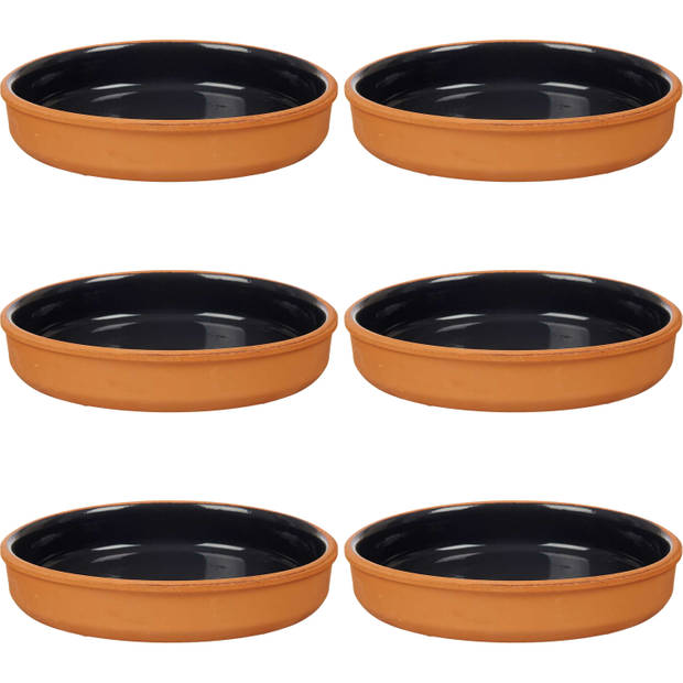 6x stuks tapas/hapjes serveren/oven schaal terracotta/zwart 23 x 4 cm - Snack en tapasschalen