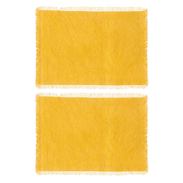 Secret de Gourmet placemats Kenya - 6x - geel - 45 x 30 cm - katoen - met franjes - Placemats