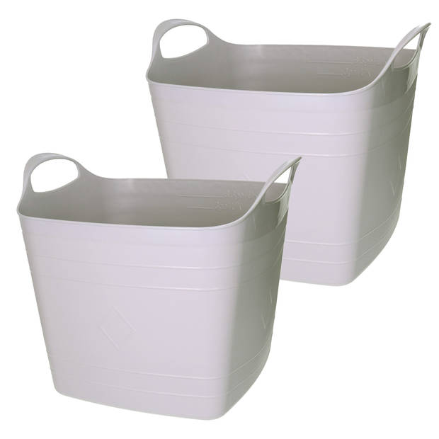 Flexibele emmer - 2x - grijs - 15 liter - kunststof - vierkant - 30 x 29 cm - Wasmanden